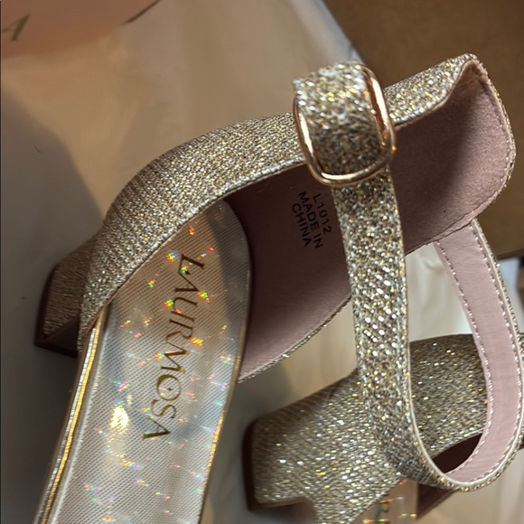 Glamorous Gold Glitter Heels with Ankle Strap - Picture 5 of 9